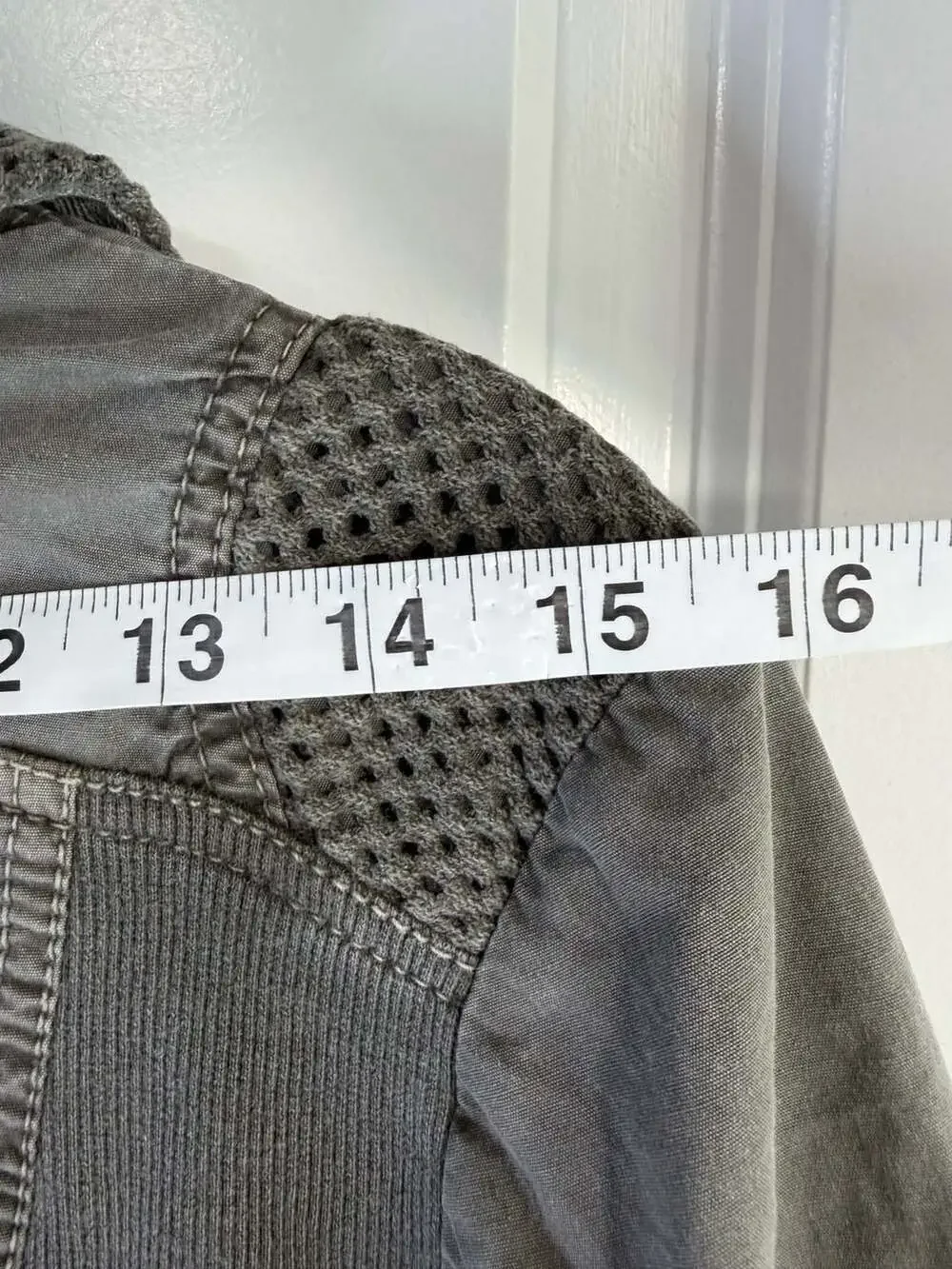 XCVI Fjord Grey Mixed Media Utility Jacket with Mesh Cowl Neck